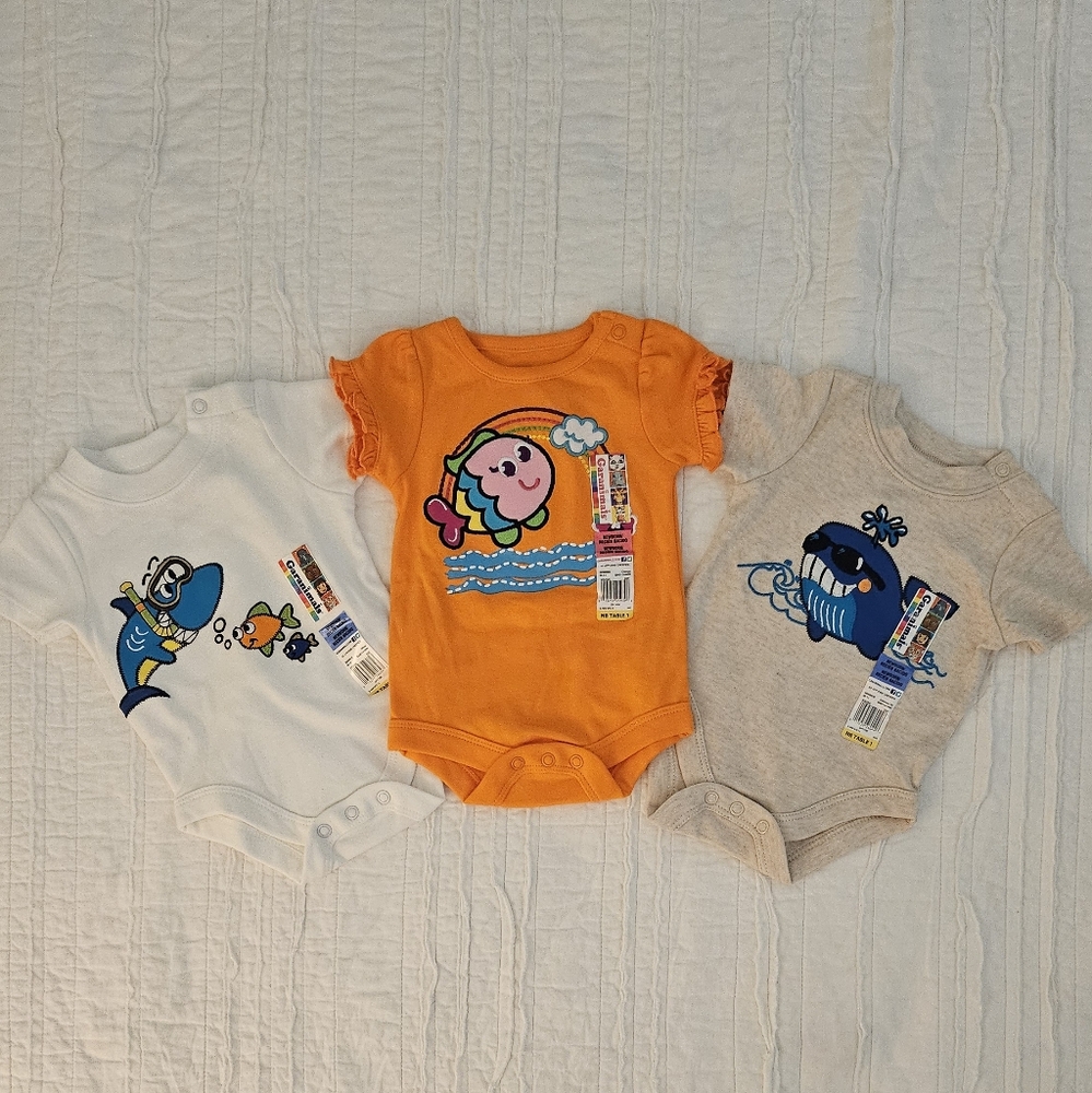 Garanimals White, Orange, and Gray Bodysuits Set